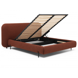 Lit coffre avec grande tête de lit - ANAYA - 160x200 cm / Tissu boucl