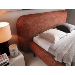 Lit coffre avec grande tête de lit - ANAYA - 180x200 cm / Tissu bleu