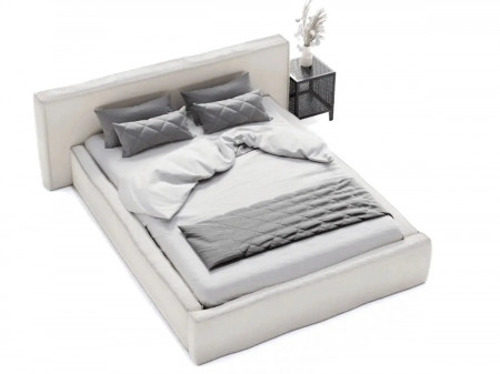 Lit coffre avec grande tête de lit - VALENTINE - Tissu boucle beige /