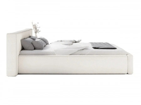 Lit coffre avec grande tête de lit - VALENTINE - Tissu boucle beige /