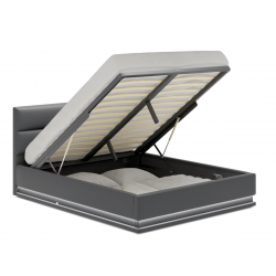 Lit coffre avec led - DARMON - 180x200 cm / Simili-cuir blanc