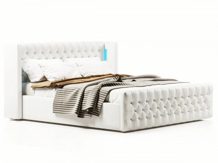 Lit coffre capitonné avec LED - AMELIE - PU Gris / 160x200 cm