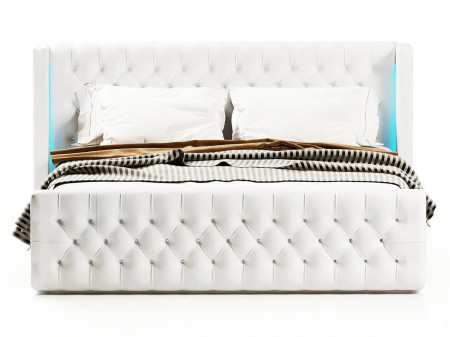 Lit coffre capitonné avec LED - AMELIE - PU Gris / 160x200 cm