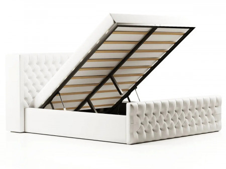 Lit coffre capitonné avec LED - AMELIE - PU Noir / 140x190 cm