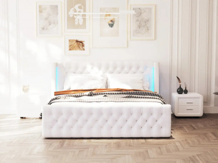 Lit coffre capitonné avec LED - AMELIE - PU Noir / 140x190 cm