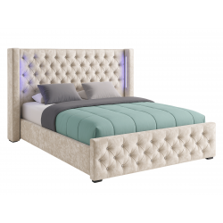 Lit coffre capitonné avec LED en velours - NOUR - Velours beige / 160