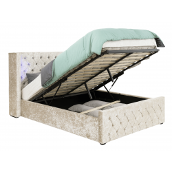 Lit coffre capitonné avec LED en velours - NOUR - Velours beige / 160