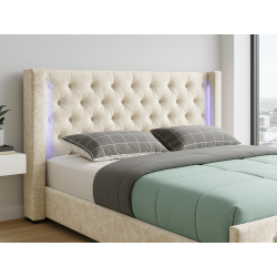 Lit coffre capitonné avec LED en velours - NOUR - Velours beige / 180