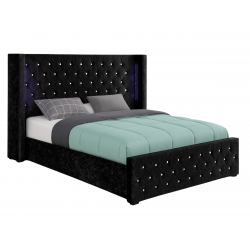 Lit coffre capitonné avec LED en velours - NOUR - Velours noir / 180x