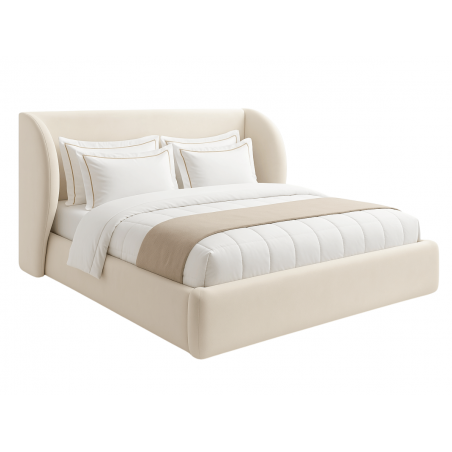 Lit coffre design - AMBRE - Velours beige / 160x200 cm