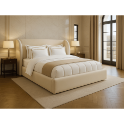 Lit coffre design - AMBRE - Velours beige / 160x200 cm