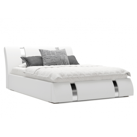 Lit coffre design avec bande métallique - ATILLA - 140x190 cm / Velours beige