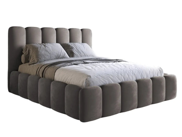 Lit coffre design avec tête de lit matelassée - JADE - Velours gris foncé / 140x190 cm