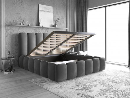 Lit coffre design avec tête de lit matelassée - JADE - Velours gris 