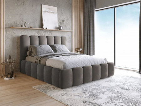 Lit coffre design avec tête de lit matelassée - JADE - Velours noir 