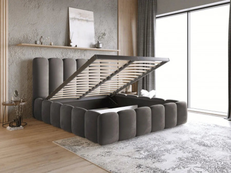 Lit coffre design avec tête de lit matelassée - JADE - Velours noir 