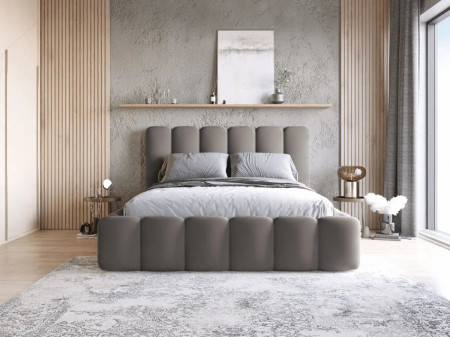 Lit coffre design avec tête de lit matelassée - JADE - Velours noir 