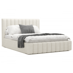 Lit coffre design - CELINE - Tissu boucle crème / 160x200 cm