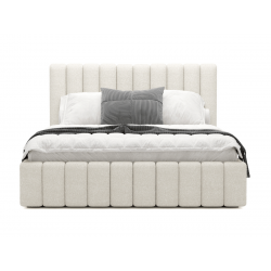 Lit coffre design - CELINE - Tissu boucle crème / 160x200 cm