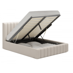 Lit coffre design - CELINE - Tissu velours beige / 140x190 cm