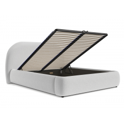 Lit coffre design - MALO - Tissu boucle crème / 160x200 cm