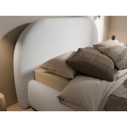 Lit coffre design - MALO - Tissu boucle crème / 160x200 cm