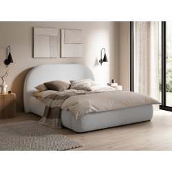 Lit coffre design - MALO - Tissu velours beige / 180x200 cm