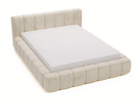 Lit coffre design matelassé - CHLOE - Velours beige / 180x200 cm