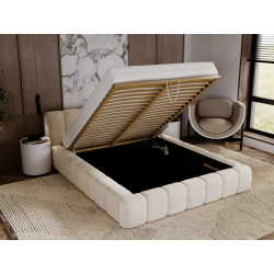 Lit coffre design matelassé - CHLOE - Velours gris / 160x200 cm