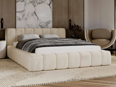 Lit coffre design matelassé - CHLOE - Velours noir / 160x200 cm