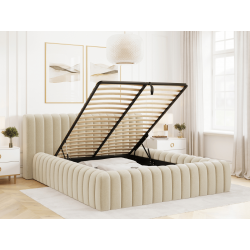 Lit coffre design - MILLA - 140x200 cm / Tissu boucle beige