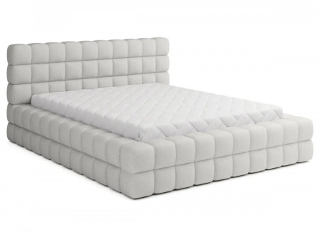 Lit coffre design rembourré - CAMILLE - Tissu boucle gris / 160x200 c