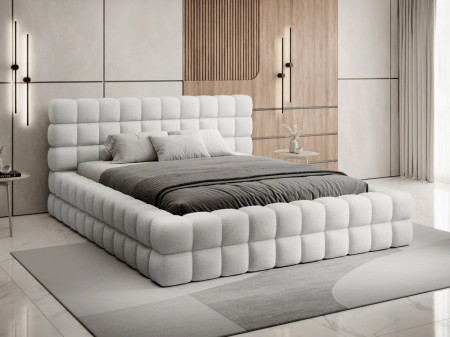 Lit coffre design rembourré - CAMILLE - Tissu boucle beige / 180x200 