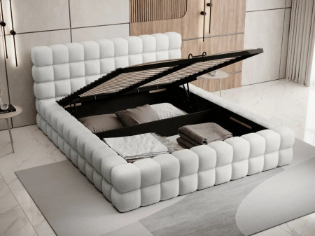 Lit coffre design rembourré - CAMILLE - Tissu boucle marron / 160x200