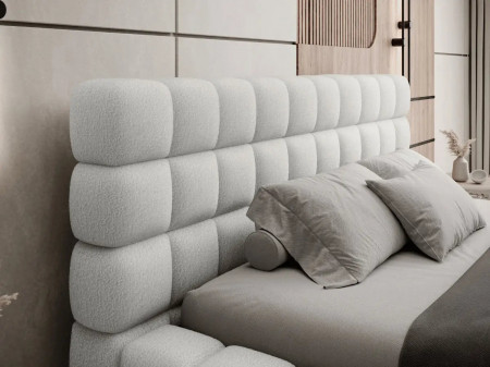 Lit coffre design rembourré - CAMILLE - Tissu boucle marron / 160x200