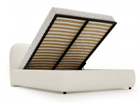 Lit coffre design - INES - Tissu boucle blanc / 180x200 cm