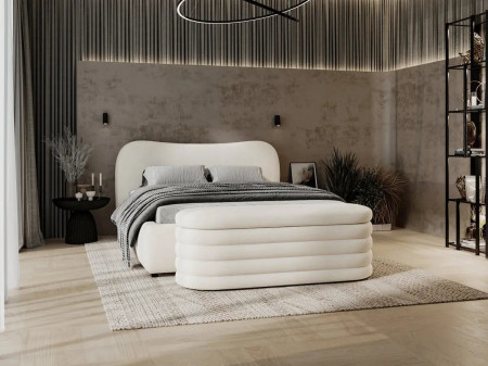 Lit coffre design - INES - Tissu boucle blanc / 180x200 cm