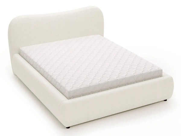 Lit coffre design - INES - Tissu boucle beige / 180x200 cm