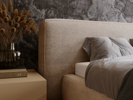 Lit coffre grande tête de lit - OPHELIE - Tissu chenille moka / 160x2