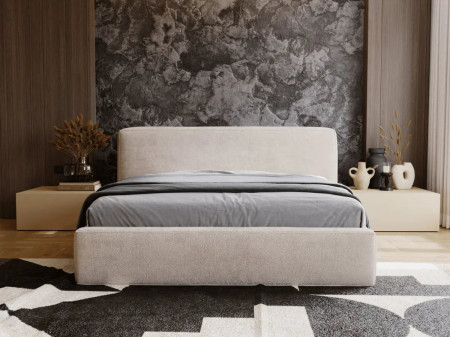 Lit coffre grande tête de lit - OPHELIE - Tissu chenille moka / 160x2