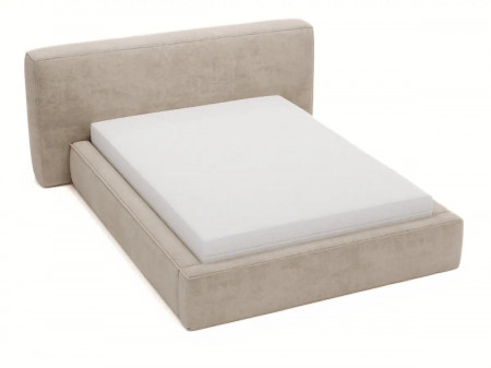 Lit coffre grande tête de lit - OPHELIE - Tissu chenille moka / 180x2