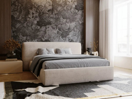 Lit coffre grande tête de lit - OPHELIE - Tissu chenille moka / 180x2