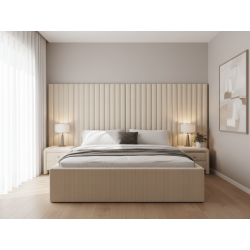 Lit coffre grande tête de lit XXL - EMILIE - 160x200 cm / Tissu velou
