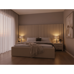 Lit coffre grande tête de lit XXL - EMILIE - 160x200 cm / Tissu velou