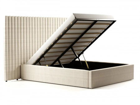 Lit coffre grande tête de lit XXL - EMILIE - 180x200 cm / Tissu boucl