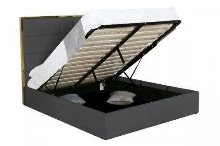 Lit design tête de lit contour effet or - IRENE - Simili cuir blanc /