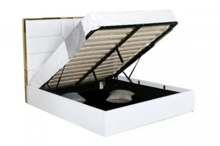 Lit design tête de lit contour effet or - IRENE - Simili cuir noir / 