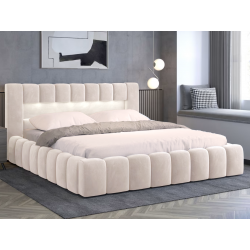 Lit coffre rembourré avec LED  - JULIETTE - Velours gris / 160x200 cm