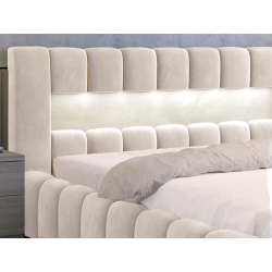 Lit coffre rembourré avec LED  - JULIETTE - Velours gris / 160x200 cm