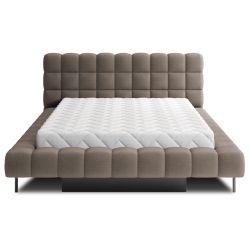 Lit coffre rembourré design - NALA - 160x200 cm / Tissu boucle marron
